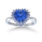 Womens Blue Sterling Silver Halo Ring