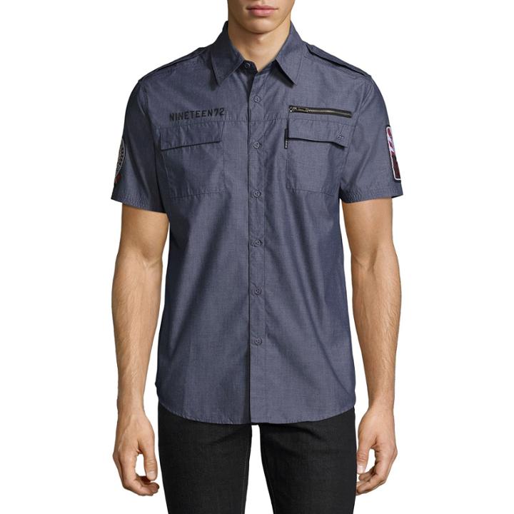 Ecko Unltd Short Sleeve Patchwork Button-front Shirt