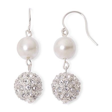 Vieste Simulated Pearl And Crystal Fireball Double-drop Earrings