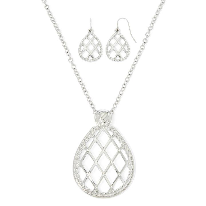 Mixit Silver-tone Teardrop Earring And Necklace Set