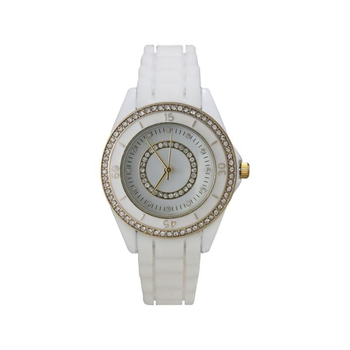 Olivia Pratt Womens Rhinestone Bezel Rhinestone Dial White Silicone Watch 40036white