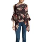 Buffalo Jeans 3.4 Sleeve Floral Ruffle Cold Shoulder Top