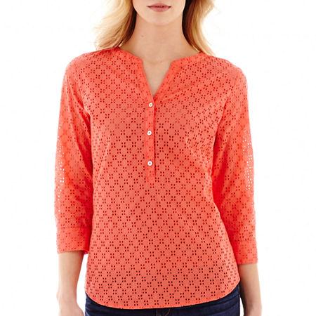 Liz Claiborne 3/4-sleeve Eyelet Top
