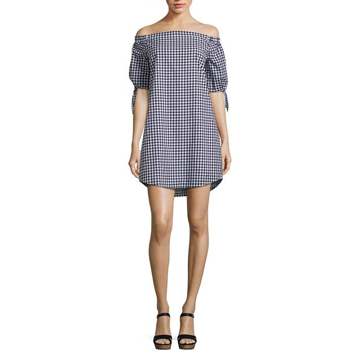 A.n.a Elbow Sleeve Gingham Sheath Dress