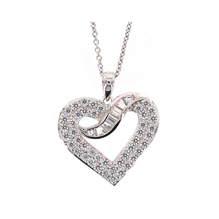 Diamonart Sterling Silver Cubic Zirconia Heart Pendant Necklace