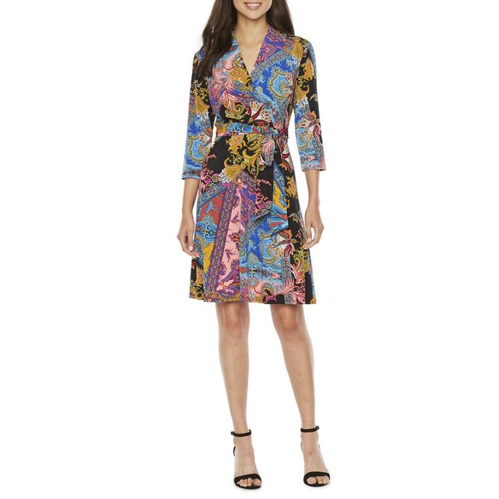 Be By Chetta B 3/4 Sleeve Paisley Wrap Dress