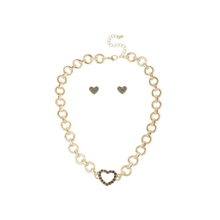 Worthington Gold-tone Pav Crystal Heart Necklace And Earring Set