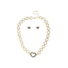 Worthington Gold-tone Pav Crystal Heart Necklace And Earring Set