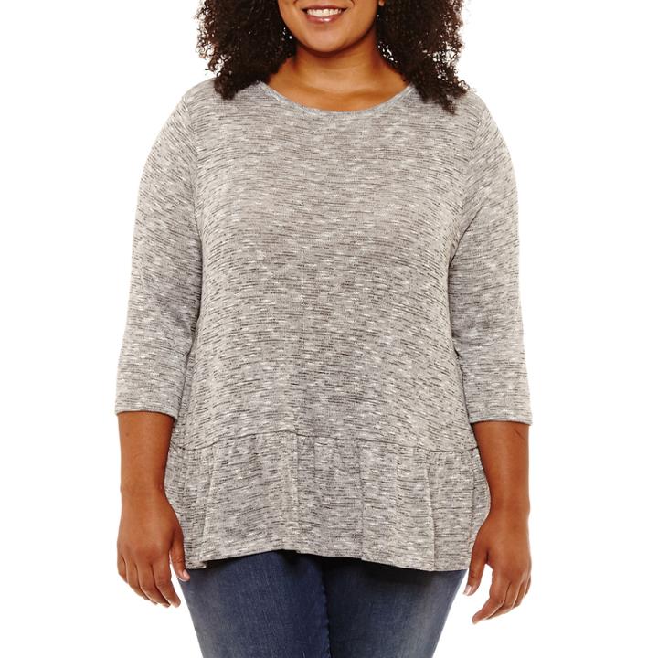 St. John's Bay 3/4 Sleeve Snit Peplum Top-plus