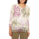 Alfred Dunner Palm Dessert 3/4 Sleeve V Neck Pullover Sweater