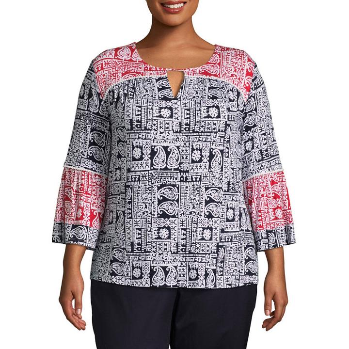 Lark Lane Cote D'azur Flounce Sleeve Top- Plus