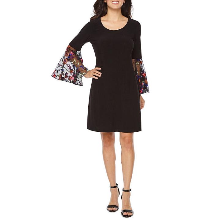 Msk 3/4 Sleeve Embroidered Shift Dress