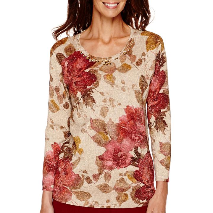 Alfred Dunner Villa D'este 3/4-sleeve Floral Shimmer Sweater