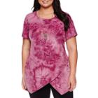Alyx Short-sleeve Textured Asymmetrical Tie-dye Top With Necklace - Plus