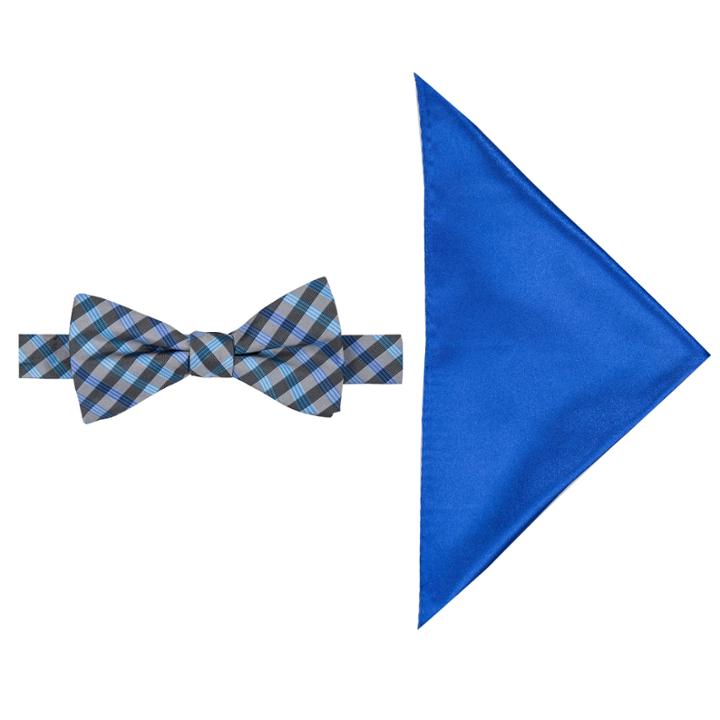 J.ferrar Galway Plaid Pre-tied Bowtie Pocket Square Set
