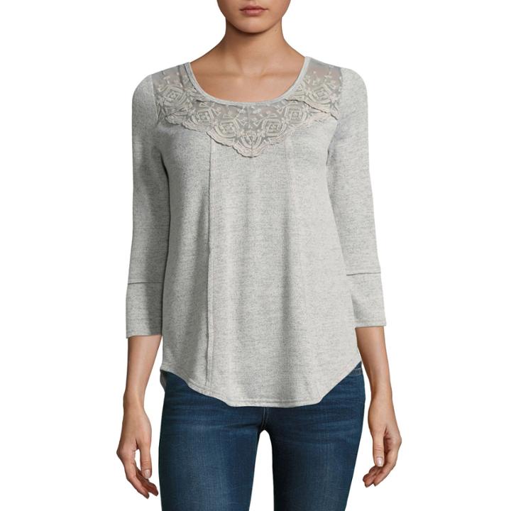 Almost Famous Long Sleeve Scoop Neck Blouse-juniors