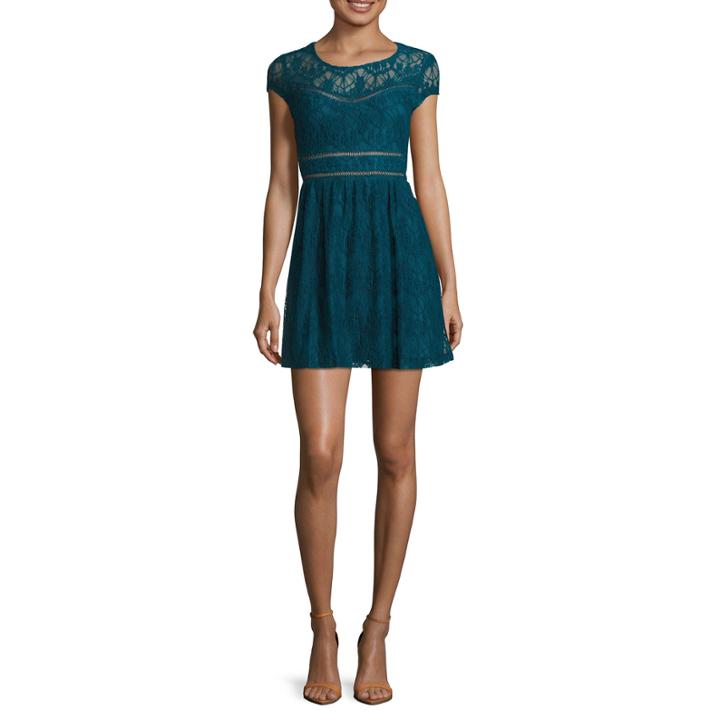 City Triangles Short-sleeve Allover Lace Skater Dress - Juniors