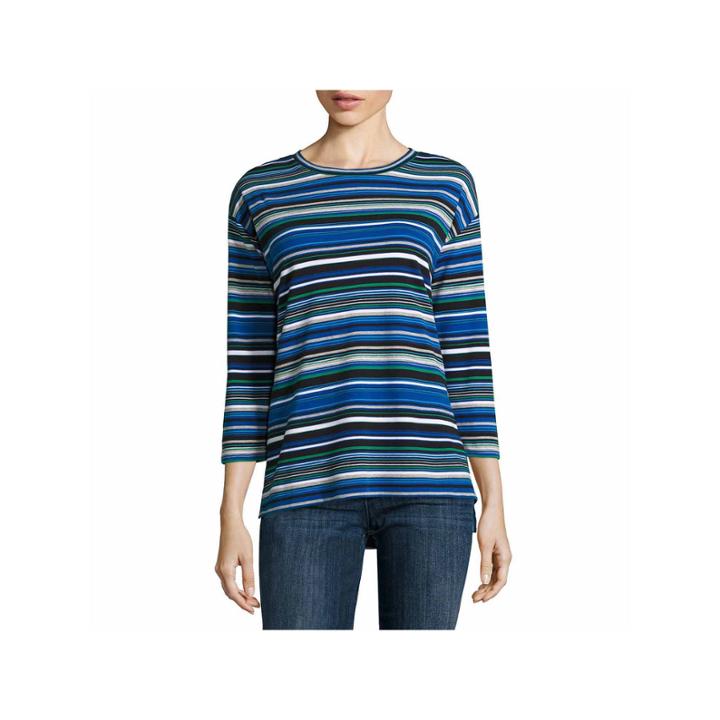 Liz Claiborne 3/4 Sleeve Striped Tee-talls