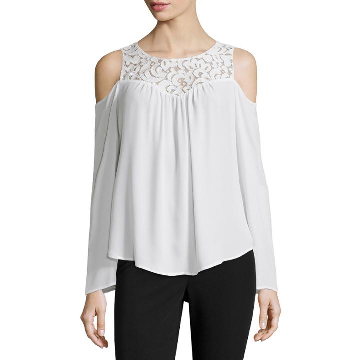 Worthington Long-sleeve Cold-shoulder Flutter Blouse