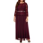 Jackie Jon Long Sleeve Beaded Lace Evening Gown-plus