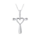 Sterling Silver Open Heart Cross Pendant Necklace