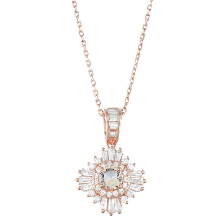 Womens Simulated Pink Morganite 14k Rose Gold Over Silver Round Pendant Necklace