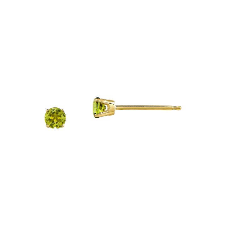 3mm Round Genuine Peridot 14k Yellow Gold Stud Earrings