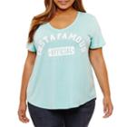 Boutique + Short Sleeve V Neck Graphic T-shirt-womens Plus