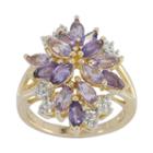 Genuine Amethyst, Pink Quartz & Lab-created White Sapphire Flower Ring In 14k Gold Over Silver