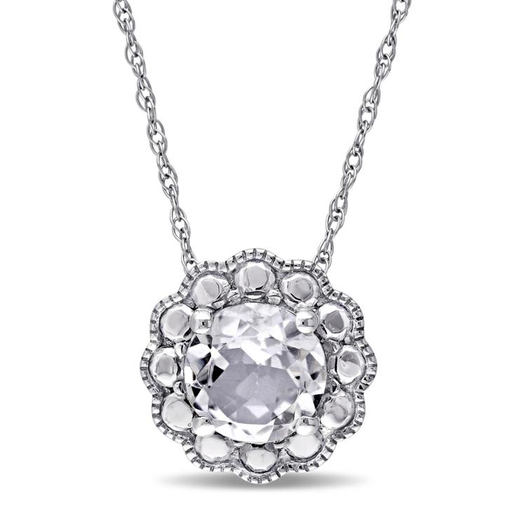 Womens 17 Inch White Topaz 10k Gold Link Necklace