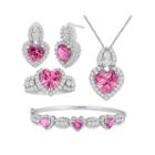 Lab-created Pink Sapphire & Cubic Zirconia Sterling Silver Heart 4-pc. Boxed Jewelry Set