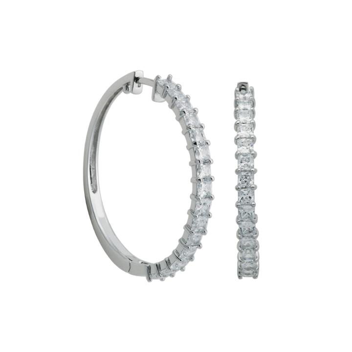Diamonart Princess-cut Cubic Zirconia Sterling Silver 30mm Hoop Earrings