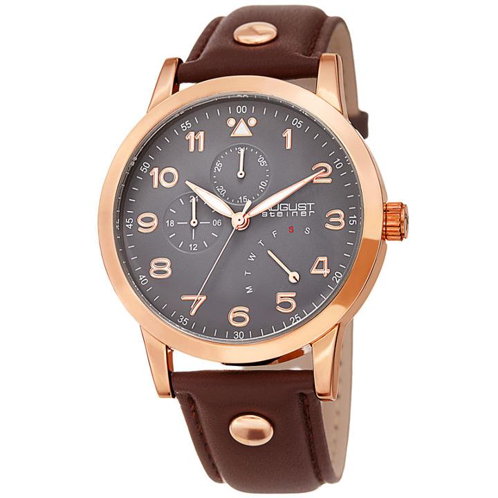 August Steiner Mens Brown Strap Watch-as-8244rg