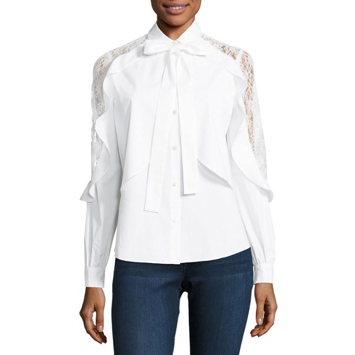 Belle + Sky Lace Yoke Button Up Top