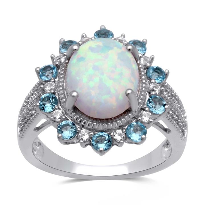 Womens White Opal Sterling Silver Cocktail Ring