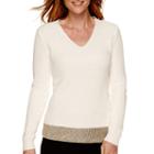 Liz Claiborne Long-sleeve Metallic-border Shaker Sweater