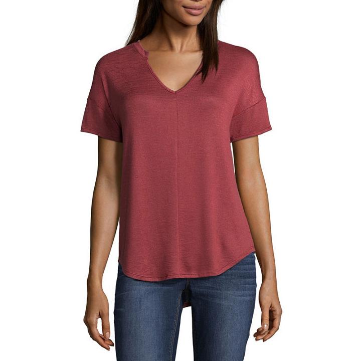 A.n.a Short Sleeve Split Crew Neck Camouflage T-shirt-womens