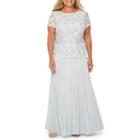 Onyx Nites Short Sleeve Lace Top Evening Gown - Plus