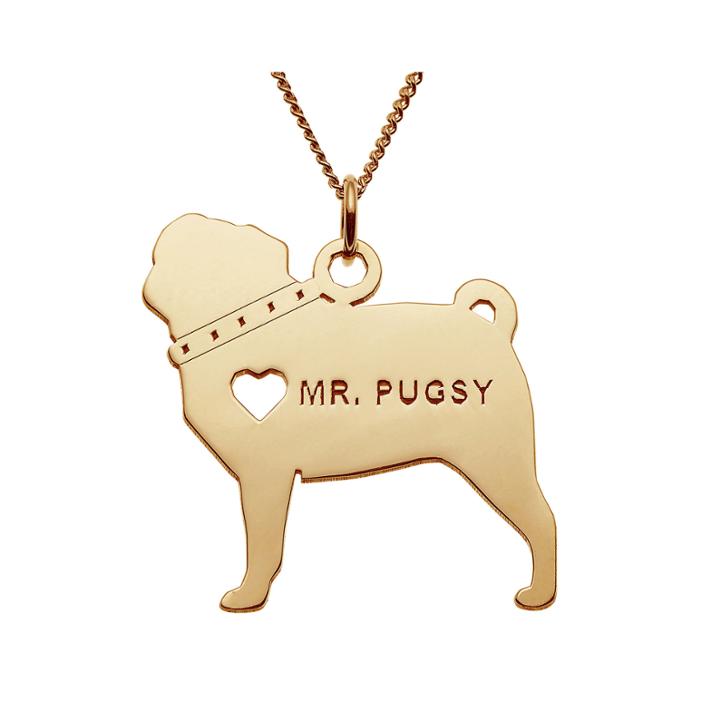 Personalized Pug 14k Yellow Gold Over Sterling Silver Pendant Necklace