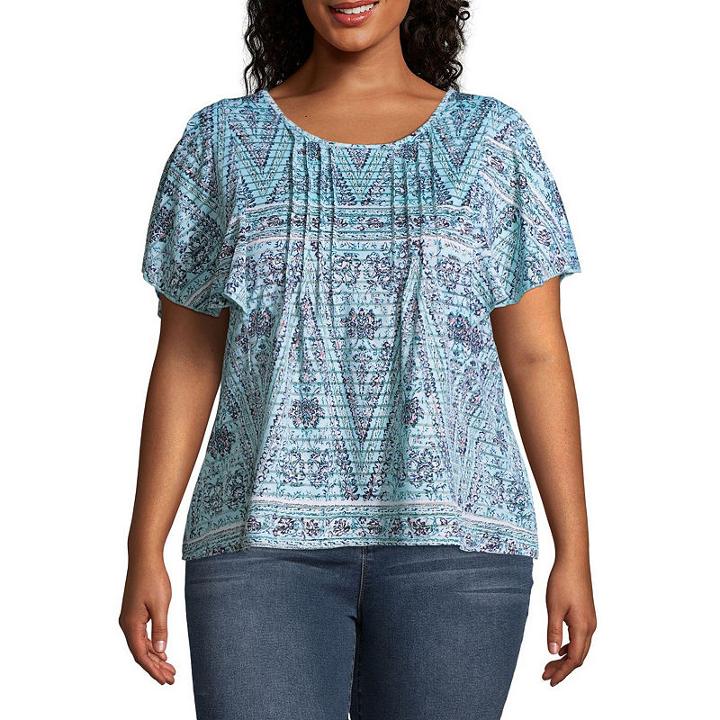 Unity World Wear Short Sleeve Flutter Shadow Stripe Blouse - Plus