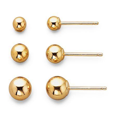 Earring Set, 14k Yellow Gold 3-pair Studs