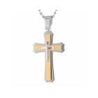 Mens Two-tone Stainless Steel Triple Layer Cross Pendant Necklace