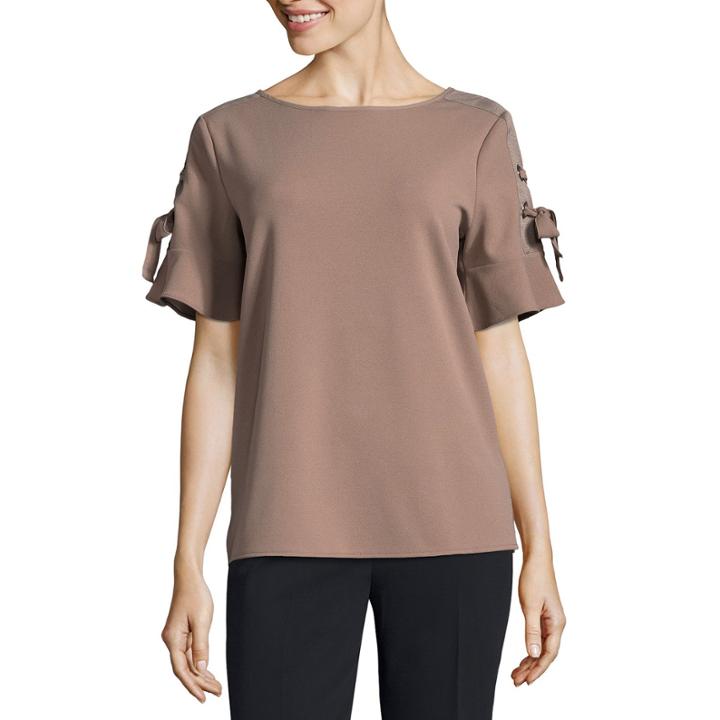 Worthington Short Sleeve Lace Up Tee- Talls