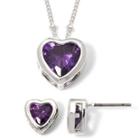 Purple Heart Cubic Zirconia Pendant Necklace & Earring Set