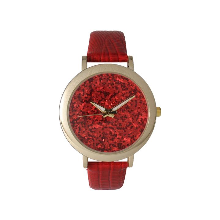 Olivia Pratt Womens Colored Metallic Stone Dial Red Leather Watch 26359red