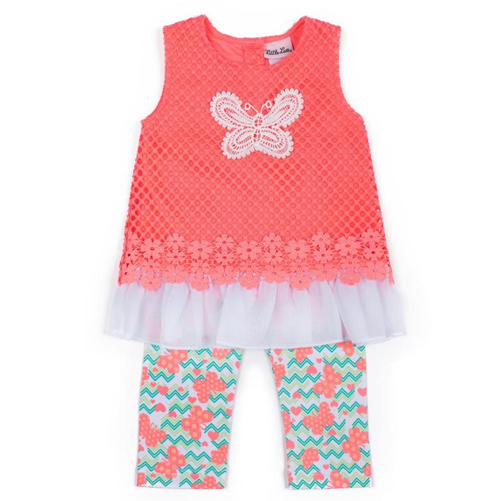 Little Lass Coral Butterfly Top And Legging Set