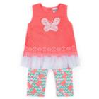 Little Lass Coral Butterfly Top And Legging Set