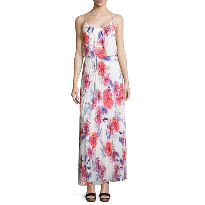 Bisou Bisou Sleeveless Pleated Floral Maxi Dress
