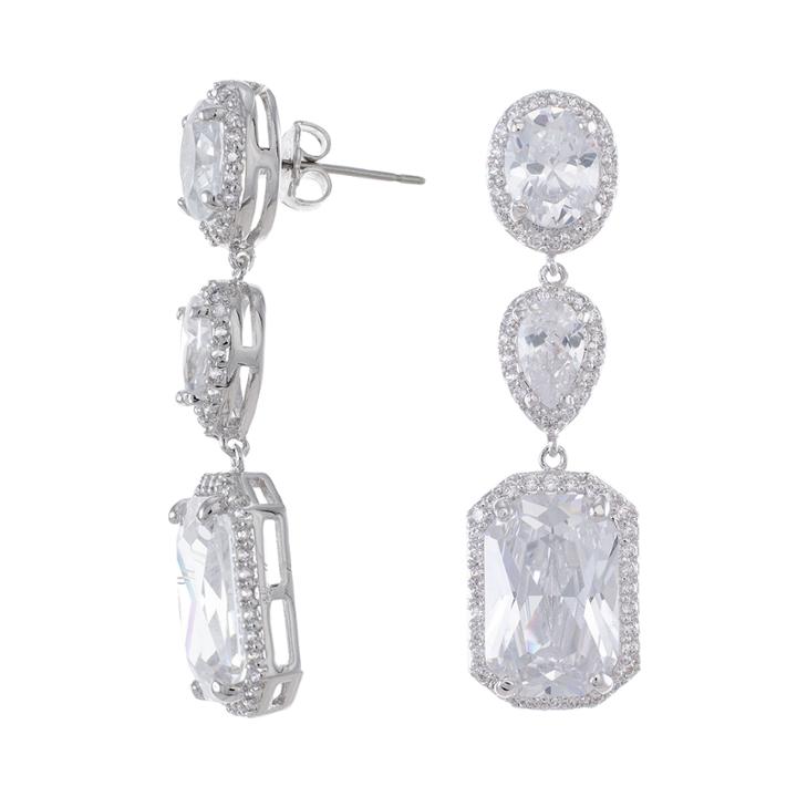 Cz By Kenneth Jay Lane 3-stone Drop Earrings