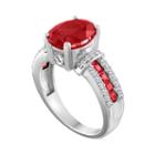 Womens Lab Created Ruby Red Sterling Silver Cocktail Ring